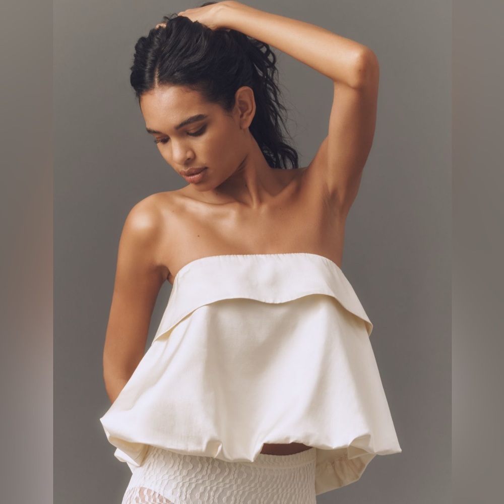Mare Mare Linen Blend Ivory strapless silky bubble blouse